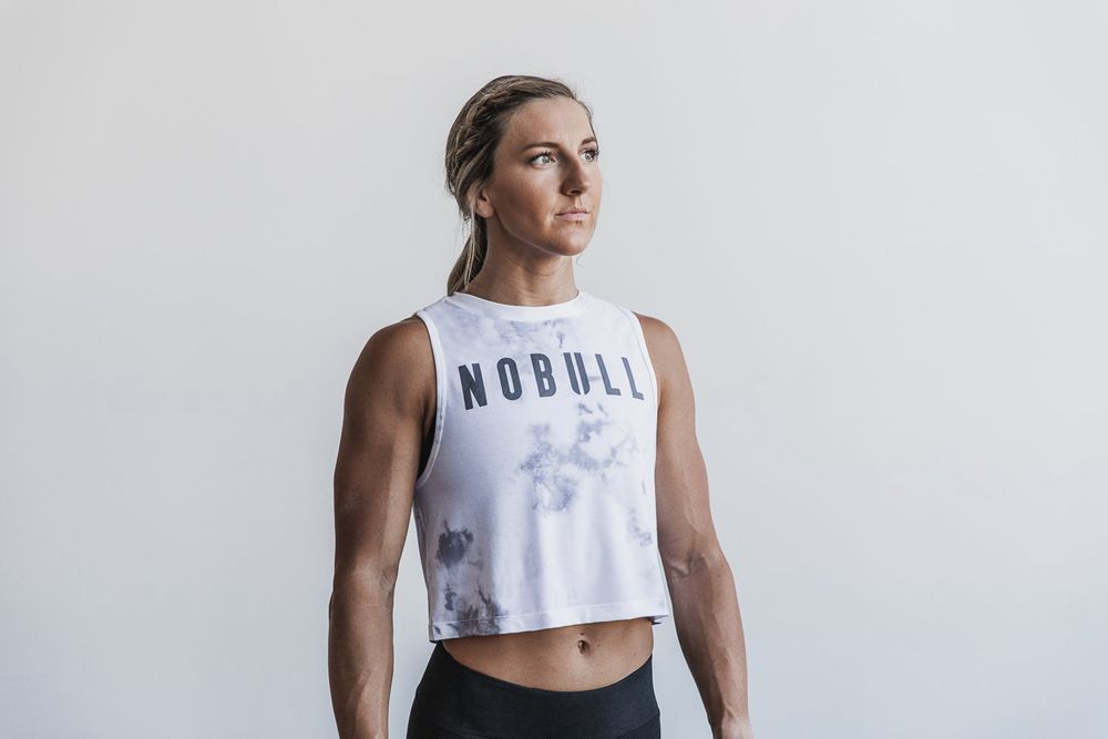 NOBULL Women's Muscle Tank Tops - White & Cloud Tie-Dye - Ireland (9836OELSW)